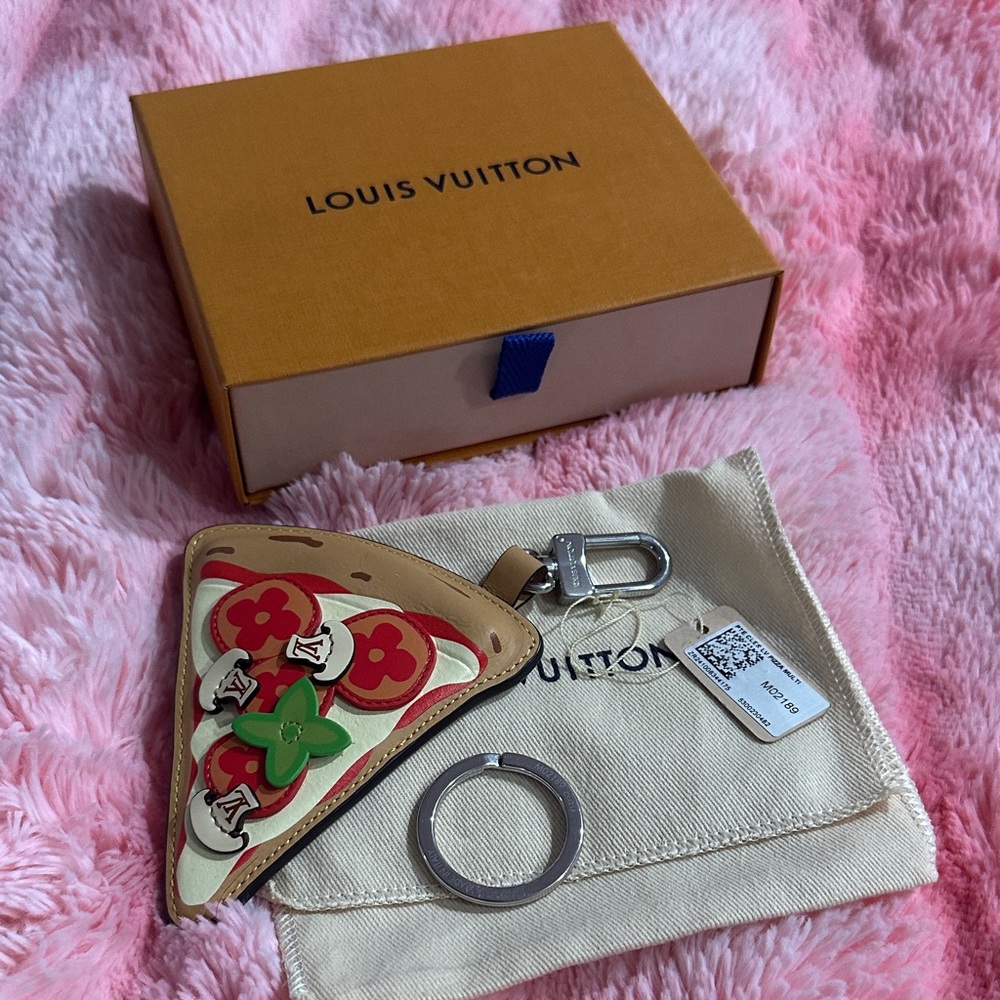 Louis Vuitton Pizza Slice Keychain with Red and Green Accents